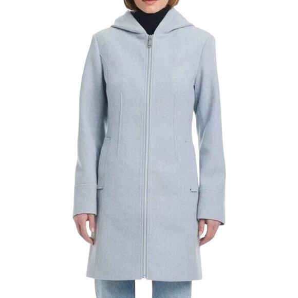 Vince Camuto Womens Blue Faux Wool Full-Zip Hooded Jacket Medium - Picture 1 of 5